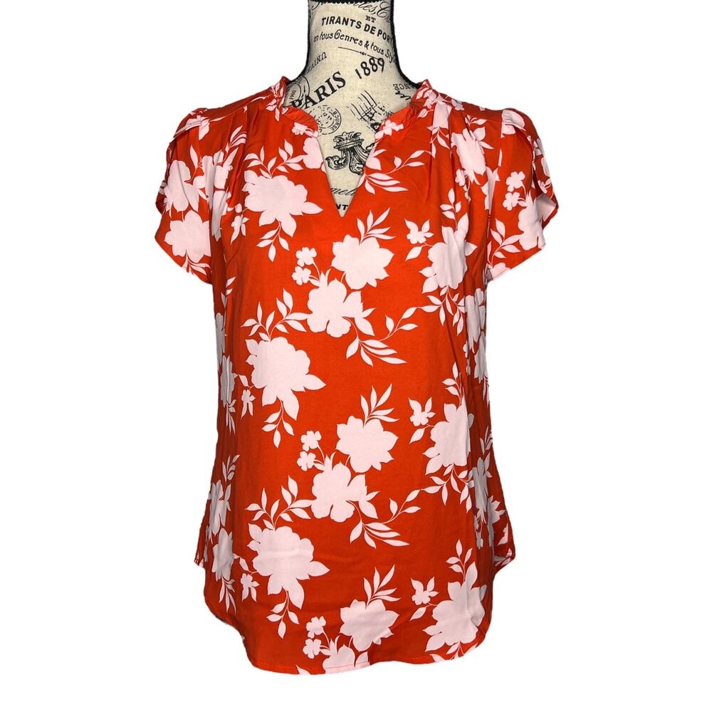 41Hawthorn (XS) Tiffiny Tulip Sleeve Blouse - Stitch Fix Split Neck Floral Top